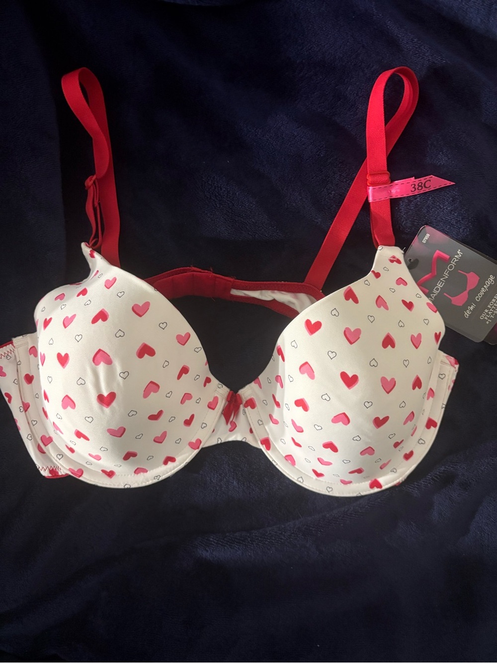 Maidenform White Heart Print Push-Up Bra with Red Straps